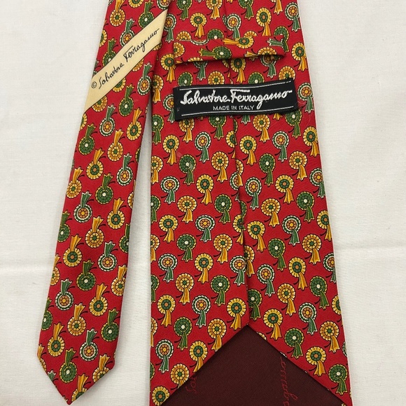 Salvatore Ferragamo Men's Luxury Woven Tie Red Award Ribbon 100% Silk - Picture 1 of 5